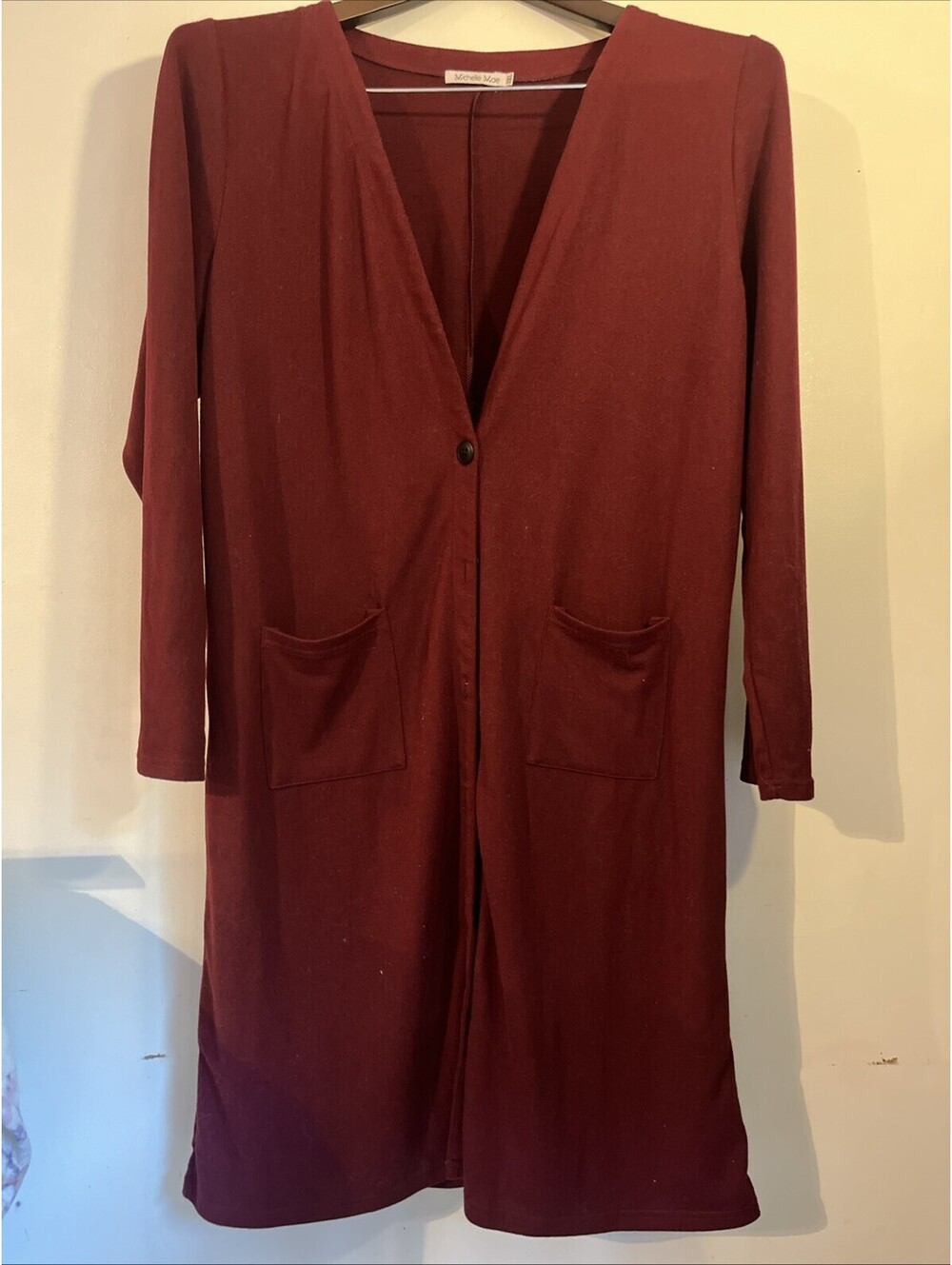 Michelle Mae Burgundy Button-Front Longline Cardigan Sweater Pockets Plus 2XL